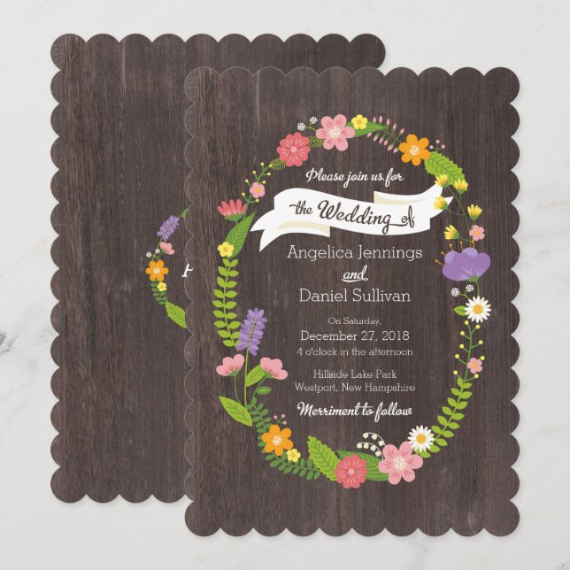 Rustik Woodland Bohemian Blommigt Utandning Bröllo Inbjudningar (Fram/baksida)