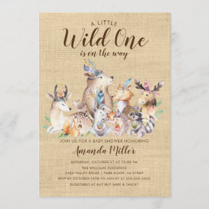 Rustik Woodland Friends Vild 1 Babyskåda Inbjudningar