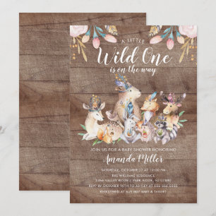 Rustik Woodland Friends Vild 1 Babyskåda Inbjudningar