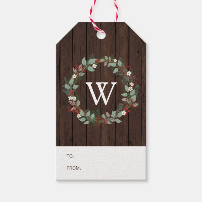 Rustik Woodland Helgdag Utandning Monogram Gift Mä Presentetikett (Framsidan)