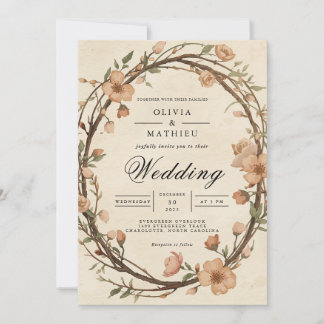 Rustik Wven Wandeans Blommigt Bröllop Inbjudningar