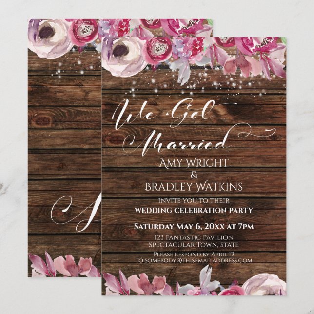 Rustika akvarellblommor & ljus Vi Gift Oss Inbjudningar (Fram/baksida)