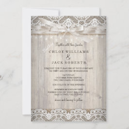 Rustika antika träljus för bröllop med spetsdetalj inbjudningar