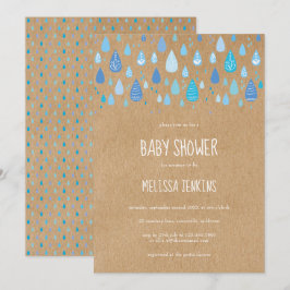 Rustika Babyblå Regndroppar Baby Shower / Sprinkle Inbjudningar