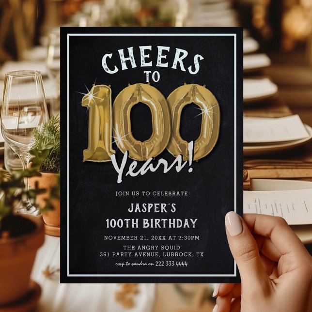 Rustika Ballonger i Guld till 100-årsfirande Inbjudningar (Skapare uppladdad)