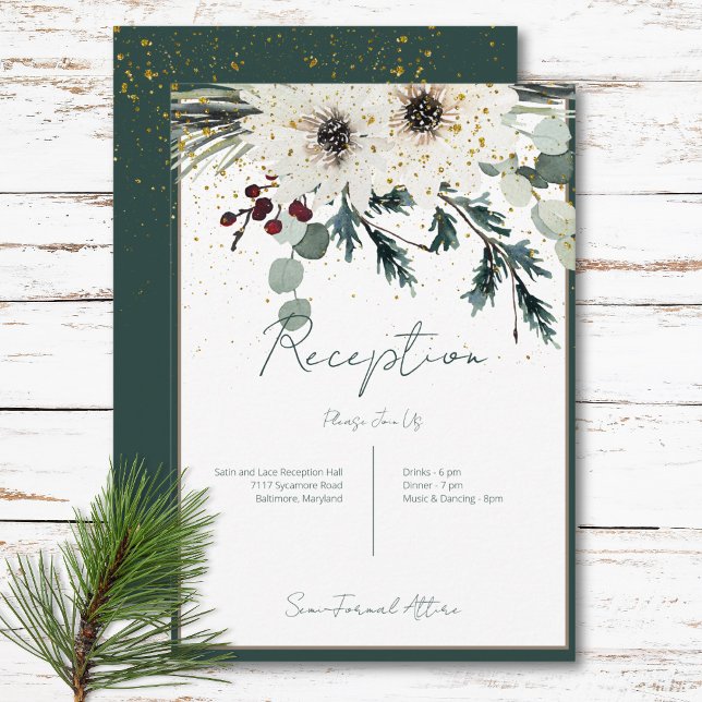 Rustika Bär Vinterblommig Mottagning Tilläggskort (Rustic Berries Winter Floral Reception Enclosure Card)