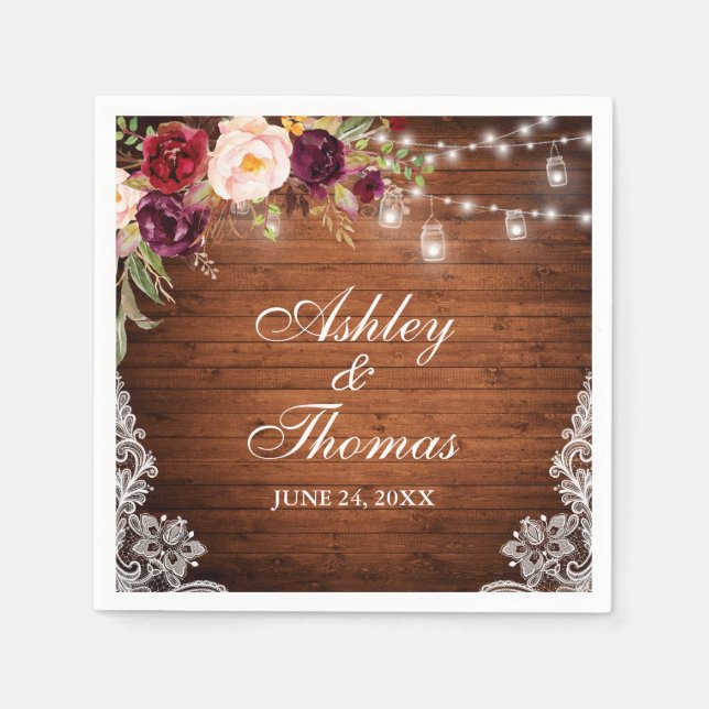 Rustika Belysning Ljusstakar Trä Lace Blommig Pappersservett (Framsidan)