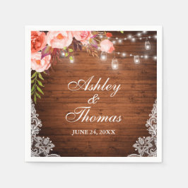 Rustika Belysning Ljusstakar Trä Rosa Korall Spets Pappersservett