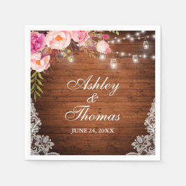 Rustika Belysning Rustic Wedding Träkrukor Rosa Bl Pappersservett