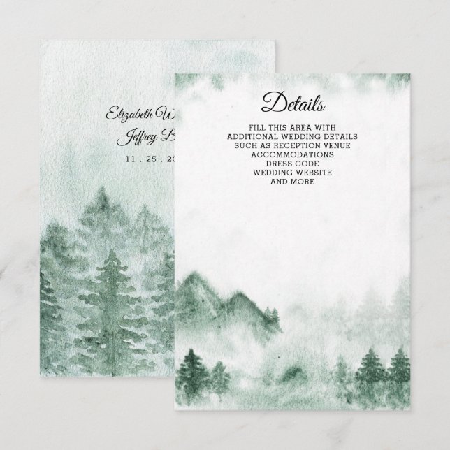 Rustika Berg Med Vattenfärg Tall Vinterbröllop Tilläggskort (Fram/baksida)