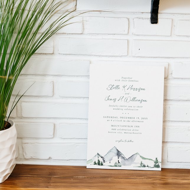 Rustika Berg Vattenfärg Bröllop Inbjudningar (Rustic Mountains Watercolor Wedding Invitation)