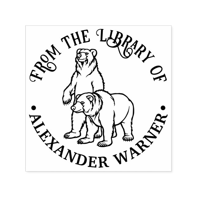 Rustika Björnar #7 Rund Biblioteksbok Namn Självfärgande Stämpel (Design)