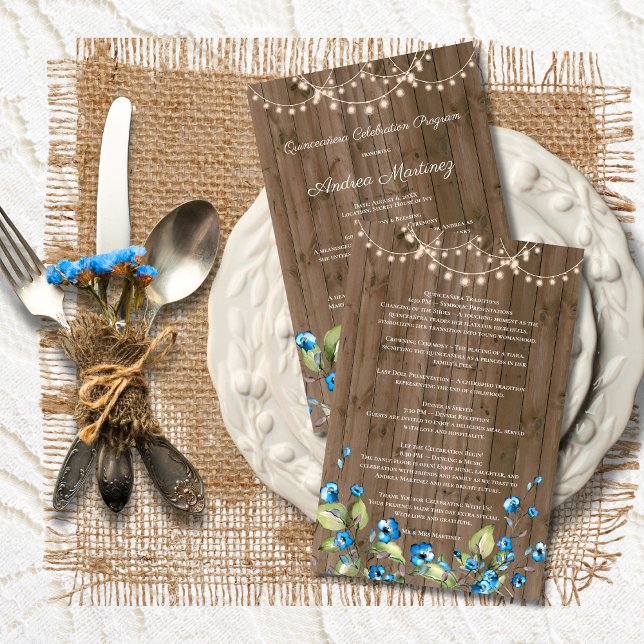 Rustika Blå Blommor Ljus Quinceanera Program (Skapare uppladdad)