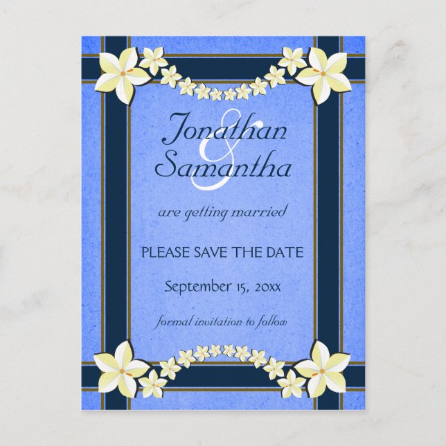 Rustika Blå Bröllop Spara Datum Annonser Meddelande Vykort (Framsida)