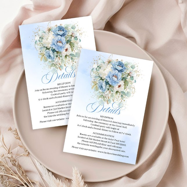 Rustika blå pastellfärgade pioner med grönska deta tilläggskort (Rustic Pastel Blue Peonies Greenery Details)