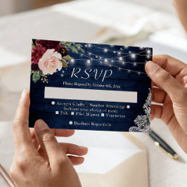 Rustika Blå Röd Rosafärgad Blommig Ljuskrans Bröll OSA Kort