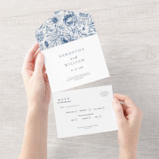 Rustika blå rosor & Eukalyptus RSVP Bröllop  (Avrivbar del)