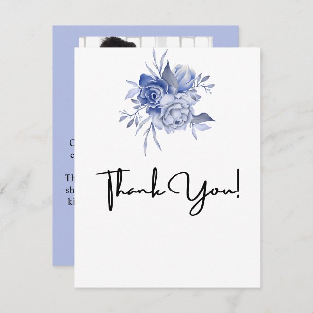 rustika blå rosor och andra blommor tack kort (Fram/baksida)