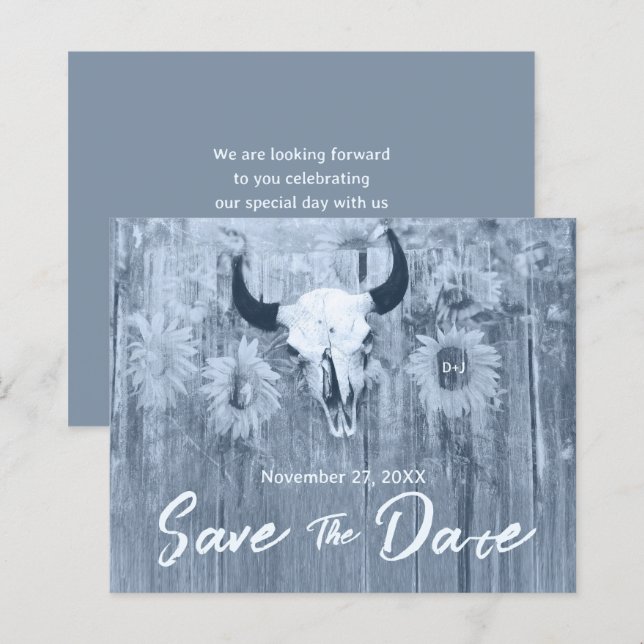 Rustika Blå Solrosar Tjur Skalle Budget (Fram/baksida)