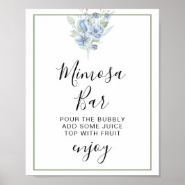 rustika blå vattenfärg blommor & blad poster