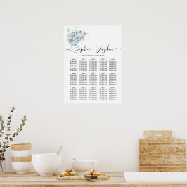 Rustika Blå Vattenfärg Blommor & Löv Poster
