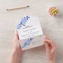 rustika blå vattenfärgblomma & blad