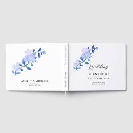 rustika blå vattenfärgblomma & blad i dammig stil gästböcker