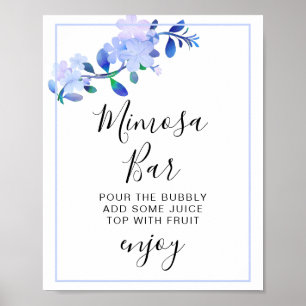 rustika blå vattenfärgblommor & blad i dammig stil poster