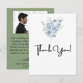 rustika blå vattenfärgblommor & blad med dammigt i tack kort