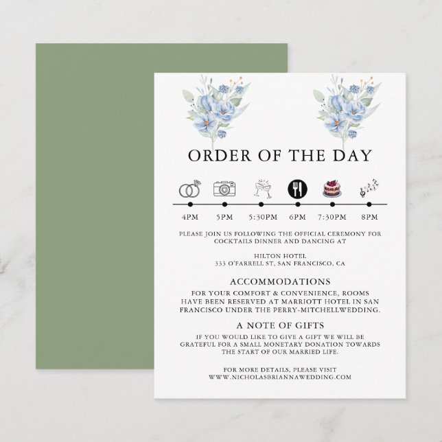 rustika blå vattenskruksblommor & blad tilläggskort (Fram/baksida)