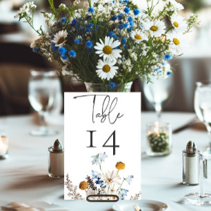Rustika Blå Vilda Blommor & Prästkragar Bröllopsdu Bordsnummer
