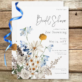 Rustika Blåa Vildblommor & Prästkragar Bröllopsfes Inbjudningar