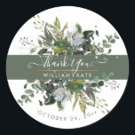 Rustika blad blå gummiträd eukalyptus tack runt klistermärke<br><div class="desc">Rustik vattenfärg grönska arrangemang av blå eukalyptus,  skoggröna blad. Gör-det-själv-evenemang eller bara tack för dina bröllopspresenter med rolig och modern handskriven typsnitt och i stänk i grönt och falskt guld folie och gör-det-själv bakgrundsfärg. Copyright © 2016-2020 Bombino Designs ™. Alla rättigheter reserverade.</div>