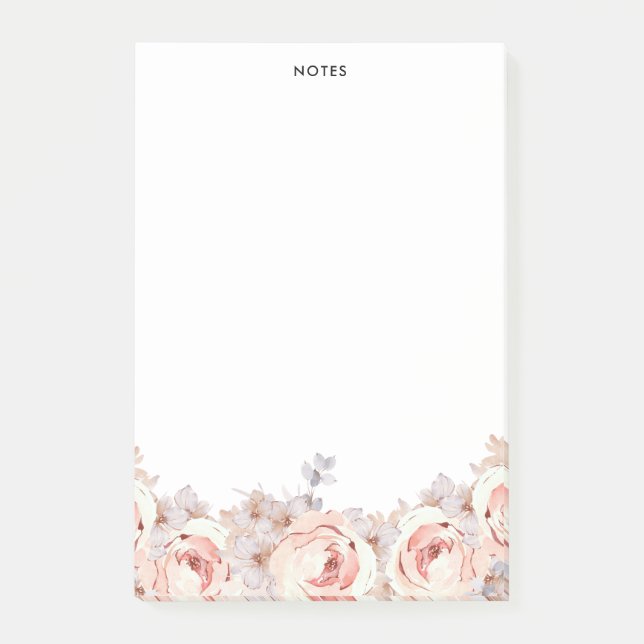 Rustika blommande blush-vattenfärgblommor post-it block (Framsida)