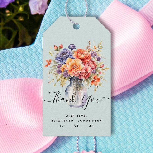 Rustika Blommande Vildblommor Murad Kruka Tack Presentetikett (Skapare uppladdad)