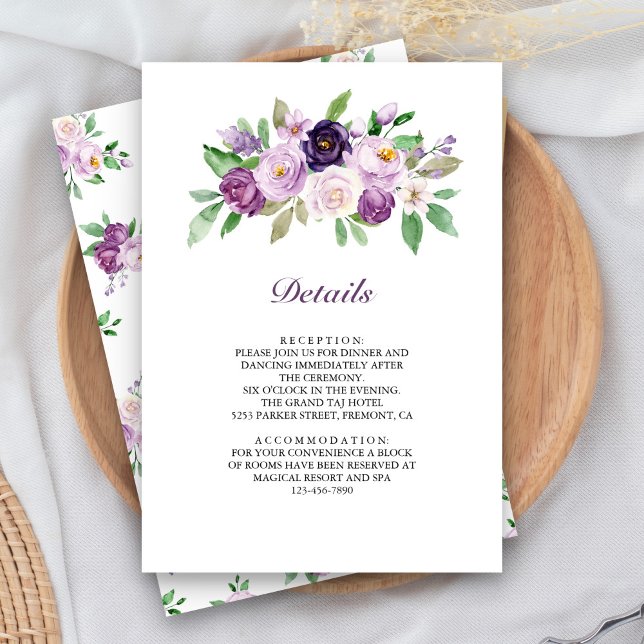 Rustika Blommiga Bröllopsdetaljer i Lila Tilläggskort (Skapare uppladdad)