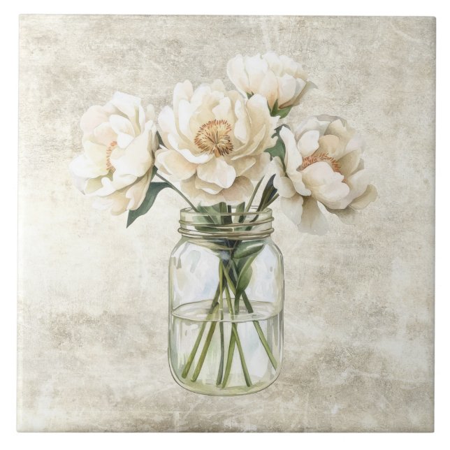 Rustika blommor i vintagekruka  kakelplatta (Framsidan)
