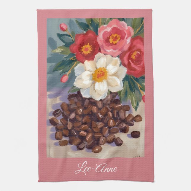 Rustika blommor Kaffebönor i akvarell   Kökshandduk (Vertikal)
