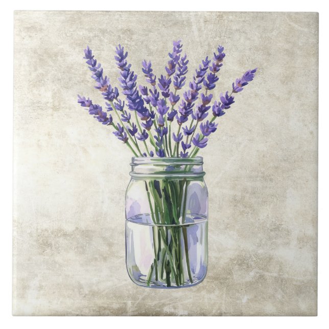 Rustika blommor Lavendel i Vintageburk  Kakelplatta (Framsidan)