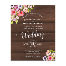 Rustika blommor på trä BUDGET bröllopsinbjudan