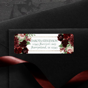 Rustika Blommor Terrakotta och Marsala Röd Addre Returadress Etikett