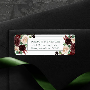 Rustika Blommor Terrakotta och Marsala Röd Addre Returadress Etikett