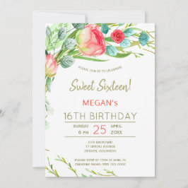 Rustika blommor vattenfärg modern sweet sixteen inbjudningar