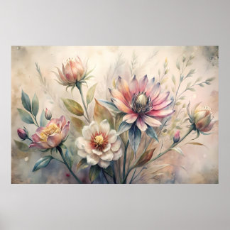 Rustika Blommor Vattenfärg Poster