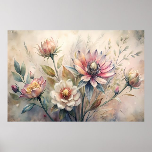 Rustika Blommor Vattenfärg Poster (Framsidan)