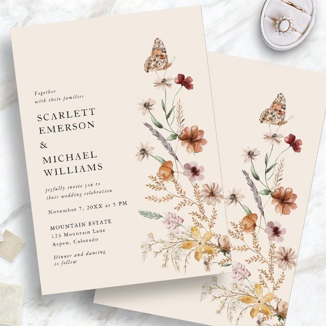Rustika Bohemiska Blommiga Bröllopsinbjudningar Inbjudningar (Rustic Boho Floral Wedding Invitations
)