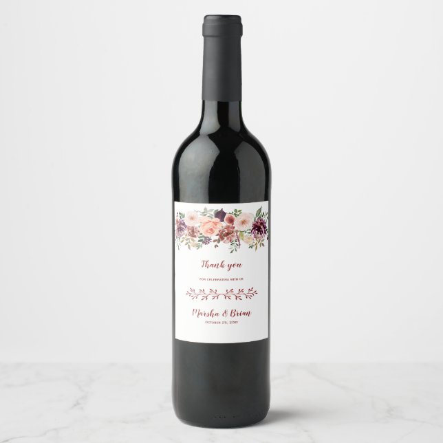 Rustika Boho Höst Vattenfärg Blommiga Vin Etikette Vinflaska Etikett (Framsida)
