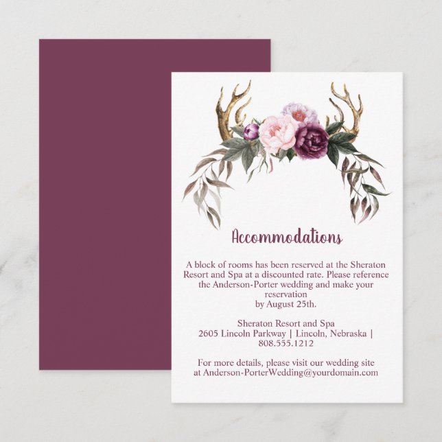 Rustika Boho Lila Peonies och Horn Tilläggskort (Fram/baksida)