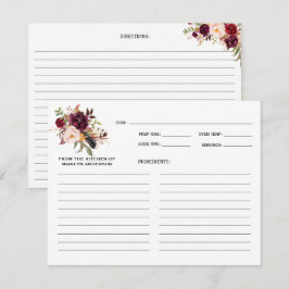 Rustika Boho Marsala Burgundy Blommiga Receptkort