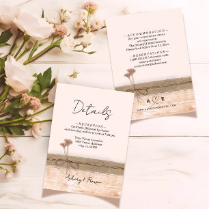 Rustika Boho Trä Rosa Vildblomma Bröllopsdetaljer Tilläggskort